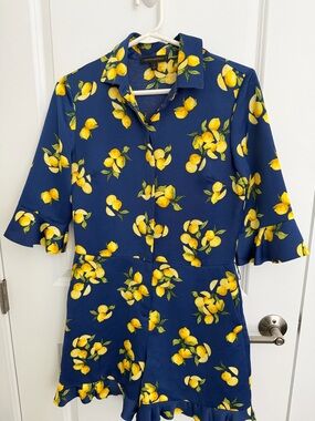Banana Republic Navy with Yellow Lemon Print Romper
